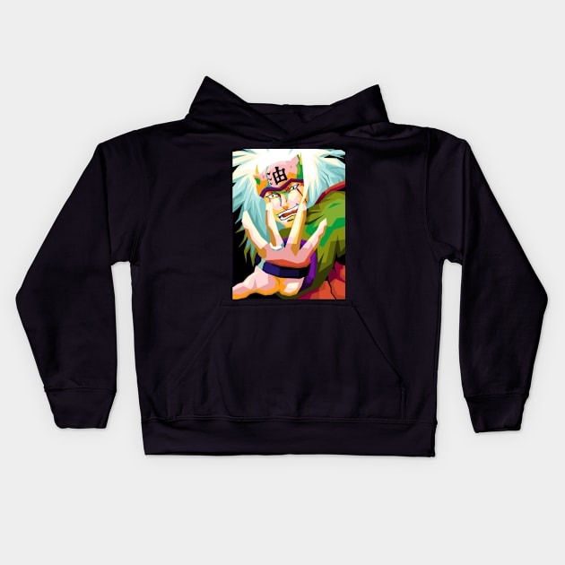 Jiraya In Trends Wpap Art Kids Hoodie by animaperio pixel retro